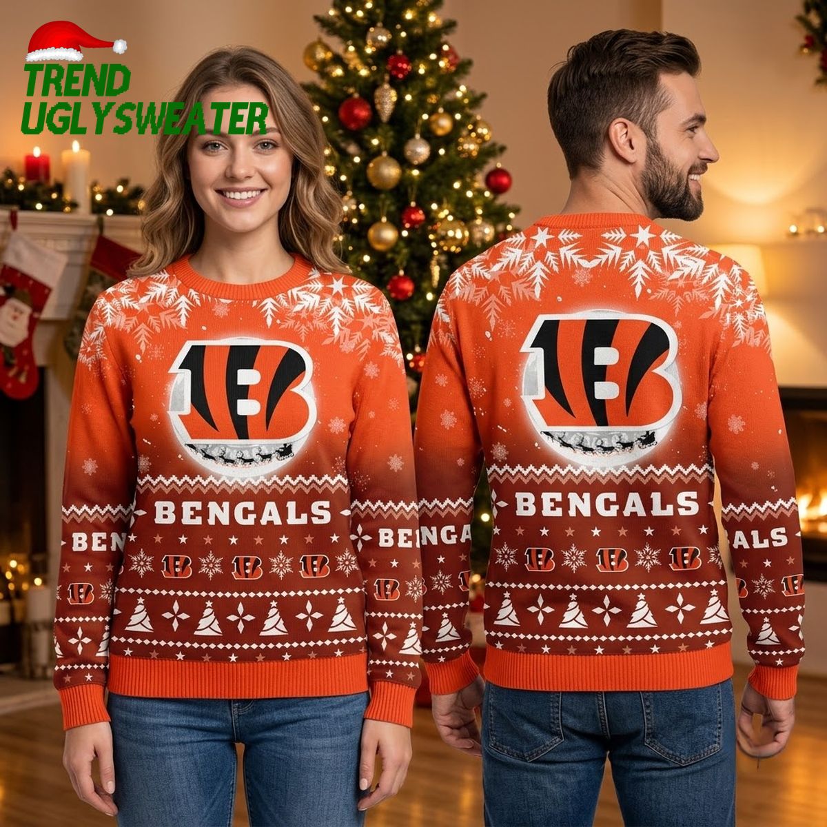 Cincinnati Bengals 1B Logo Ugly Christmas Sweater
