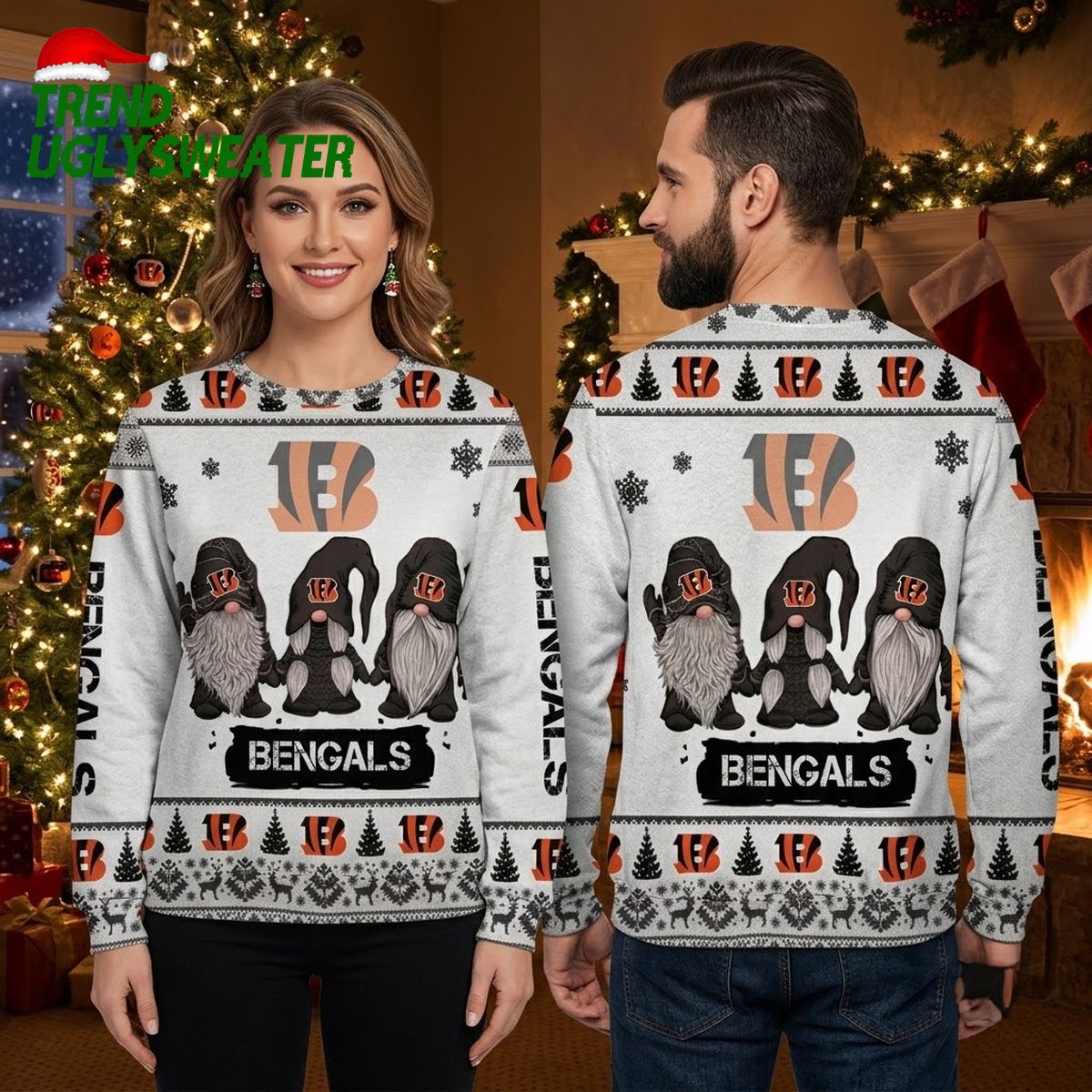 Cincinnati Bengals Christmas Gnomes Ugly Christmas Sweater