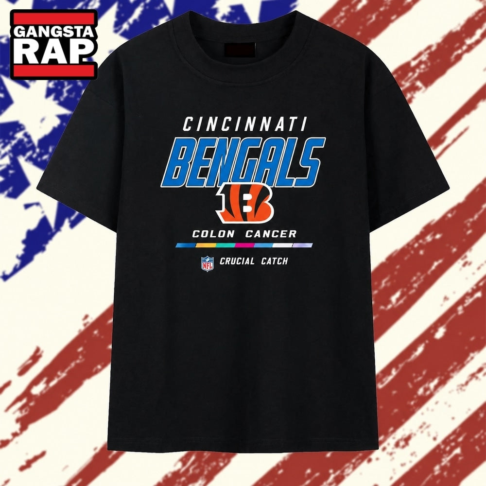 Cincinnati Bengals Crucial Catch Intercept Colon Cancer blue logo T Shirt