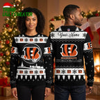 Cincinnati Bengals Custom Name Snowflake Logo Ugly Christmas Sweater, Bengals Fan Gift