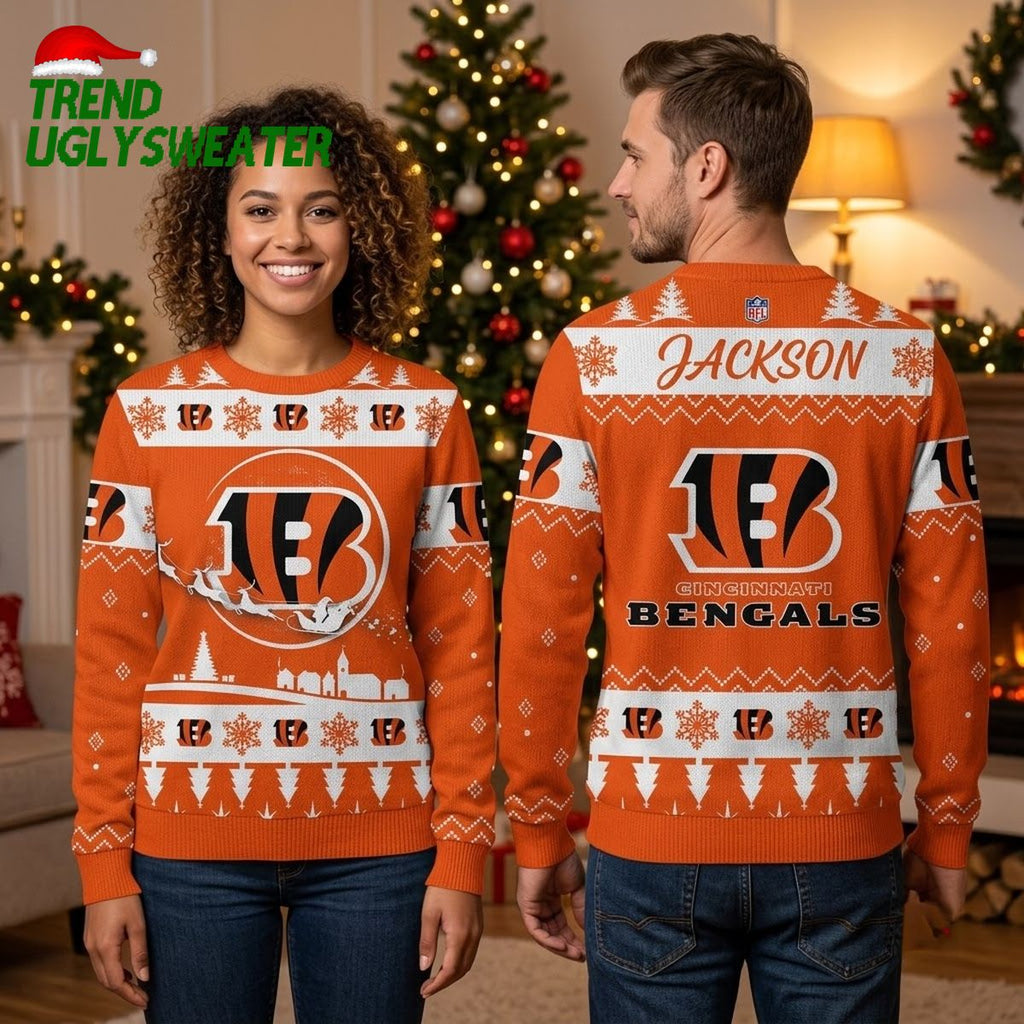 Cincinnati Bengals Custom Name Ugly Christmas Sweater Gift For Fans Design