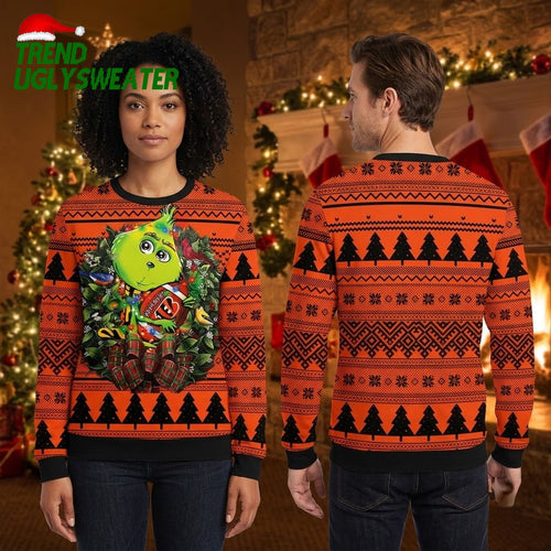 Cincinnati Bengals Grinch Holding Football Ugly Christmas Sweater, Bengals Fan Holiday Gift Design