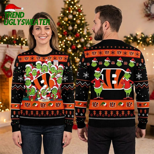 Cincinnati Bengals Grinch Santa Characters Ugly Christmas Sweater