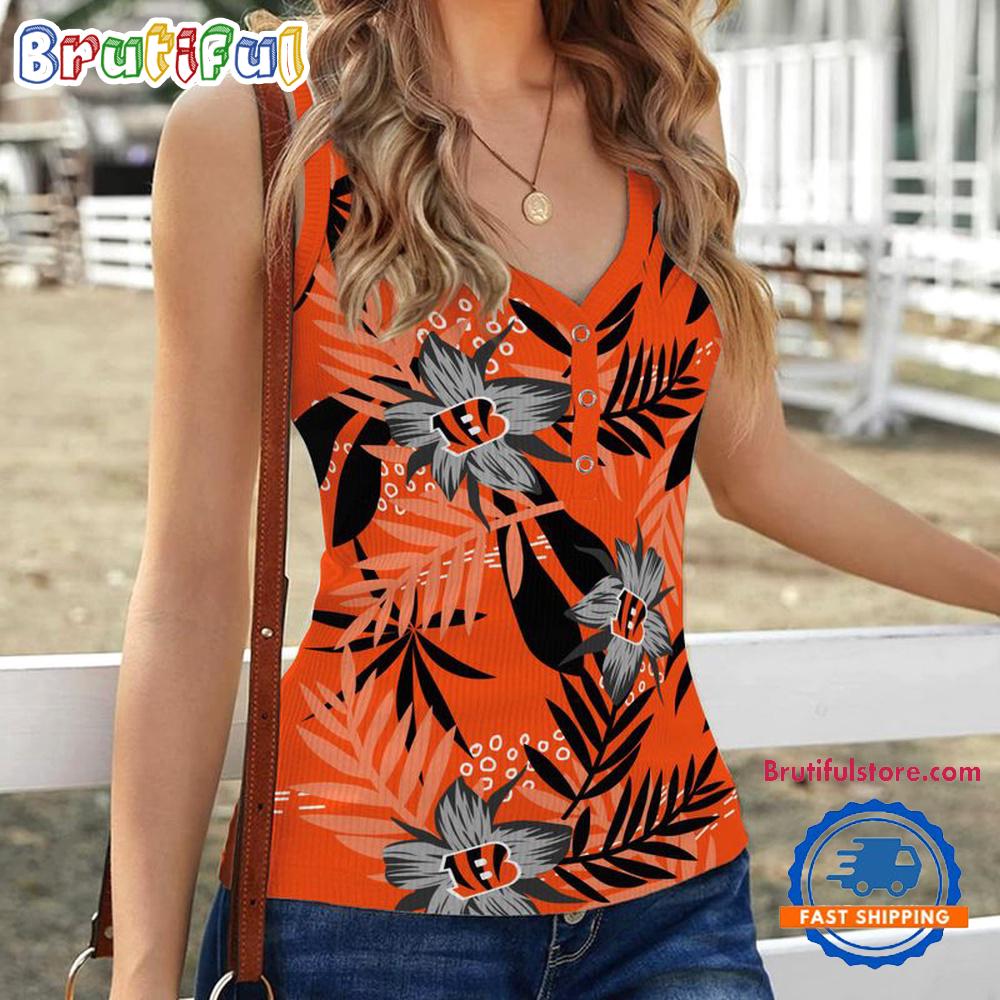 Cincinnati Bengals Hibiscus Pattern Women’s V-Neck Ribbed Tank Top