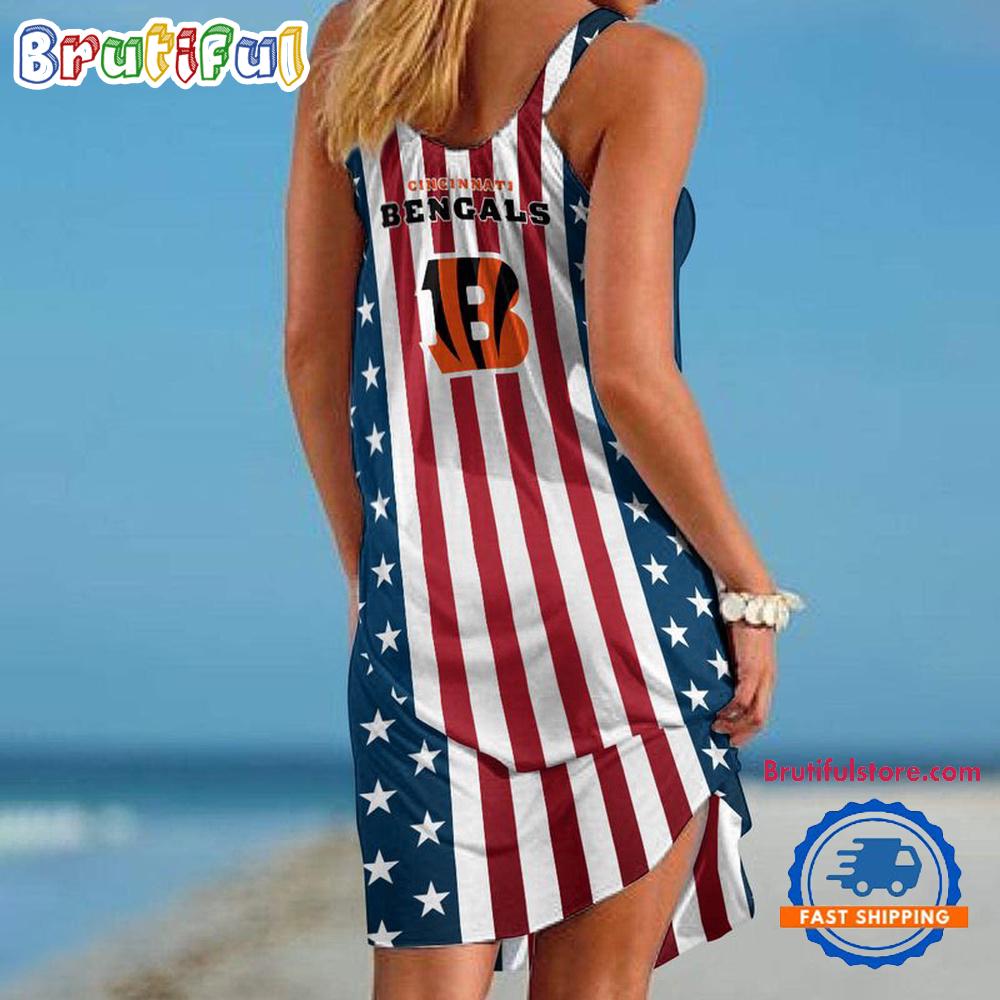 Cincinnati Bengals In My Veins USA In My Heart Independence Day Women’s Summer Beach Sling Dress