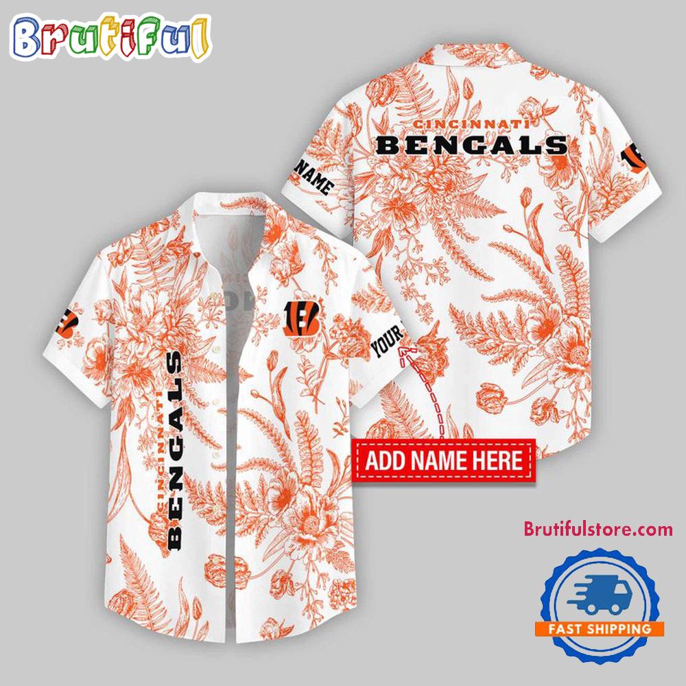 Cincinnati Bengals Leaf Flower Pattern Personalized Name Hawaii Shirt