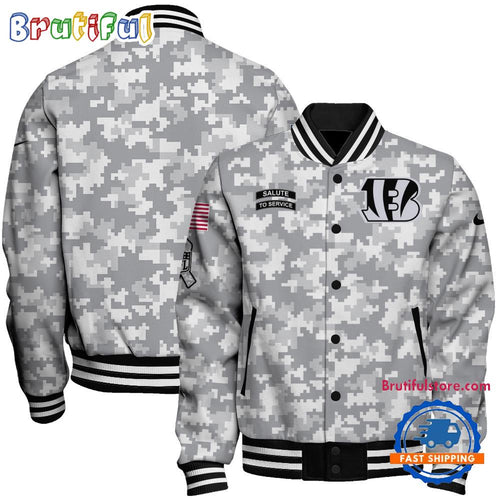 Cincinnati Bengals National Football League Arctic Camo Salute To Service Veterans Varsity Jacket