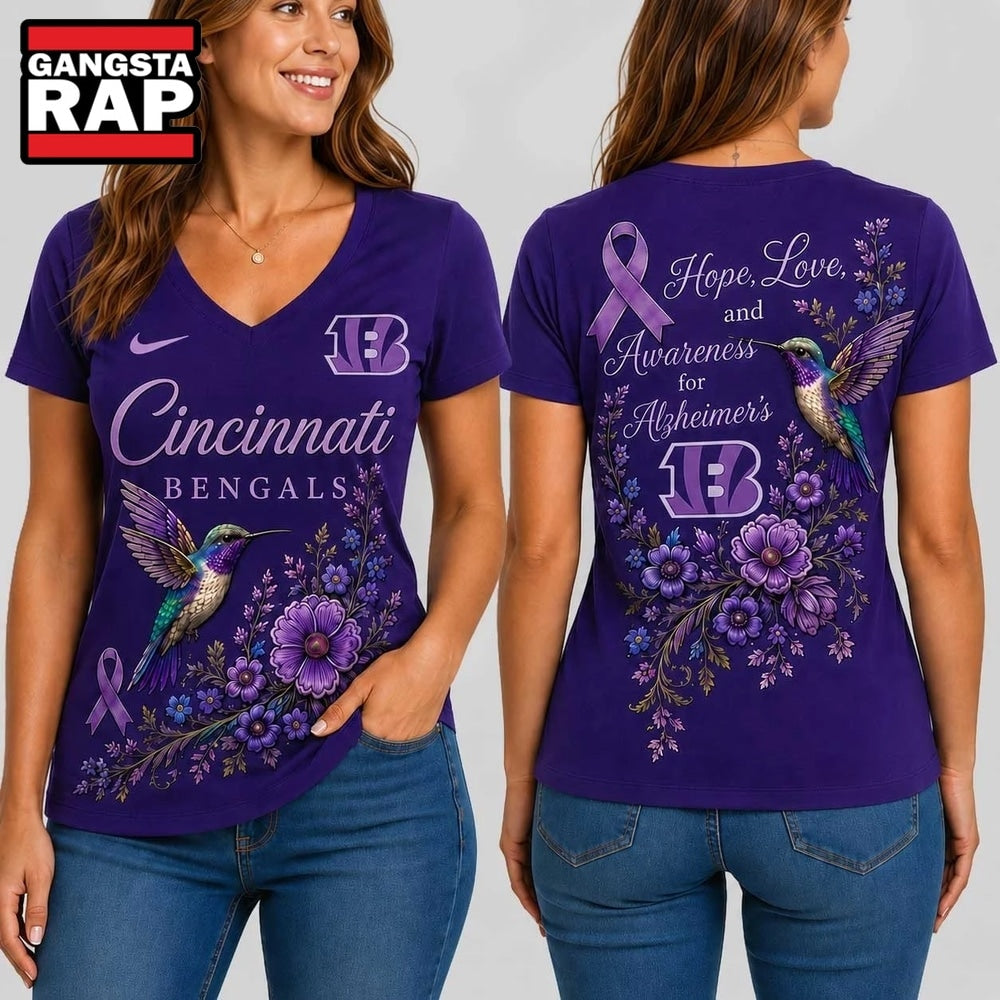 Cincinnati Bengals NFL Alzheimer’s Awareness Month V neck T Shirt
