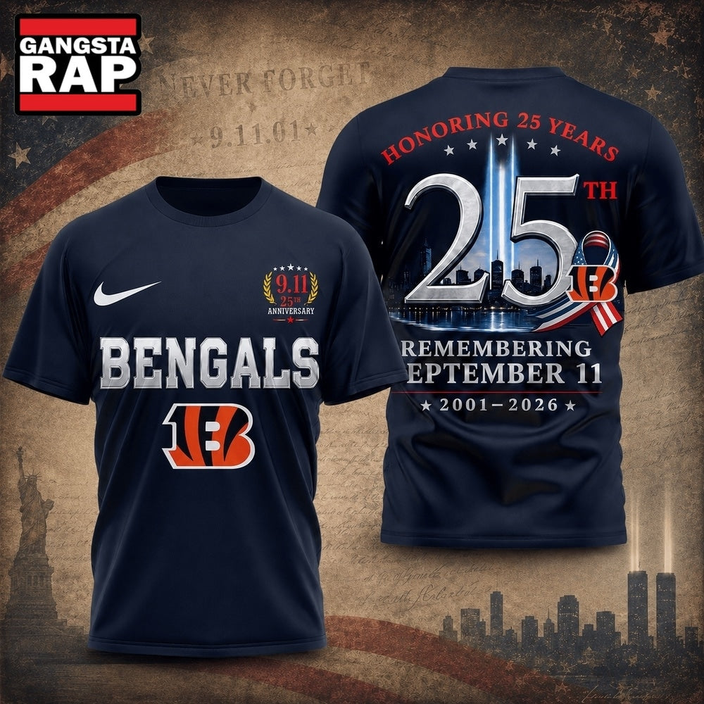 Cincinnati Bengals NFL Honoring 25 Years Remembering September 11 T Shirt, Football New Design Shirt