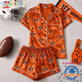 Cincinnati Bengals NFL Logo Team Love Satin Short Sleeve Pajamas Set