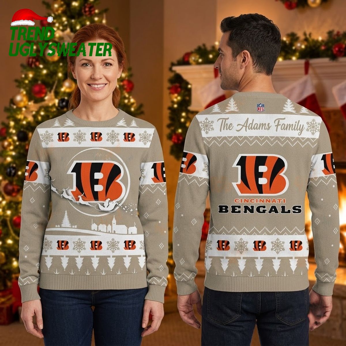 Cincinnati Bengals Personalized Custom Name Snowflake Ugly Christmas Sweater