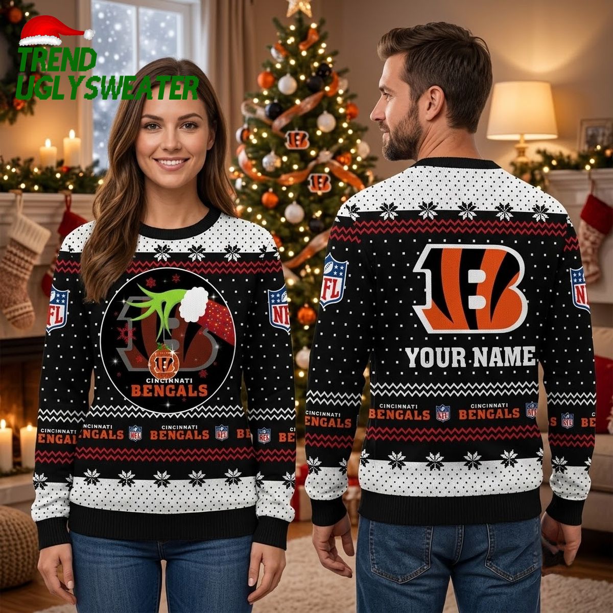 Cincinnati Bengals Personalized Holiday Sweater With Custom Name