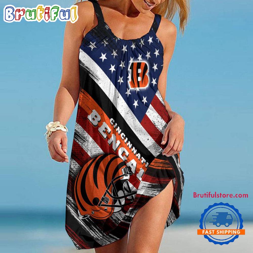Cincinnati Bengals USA Independence Day Women’s Summer Beach Sling Dress