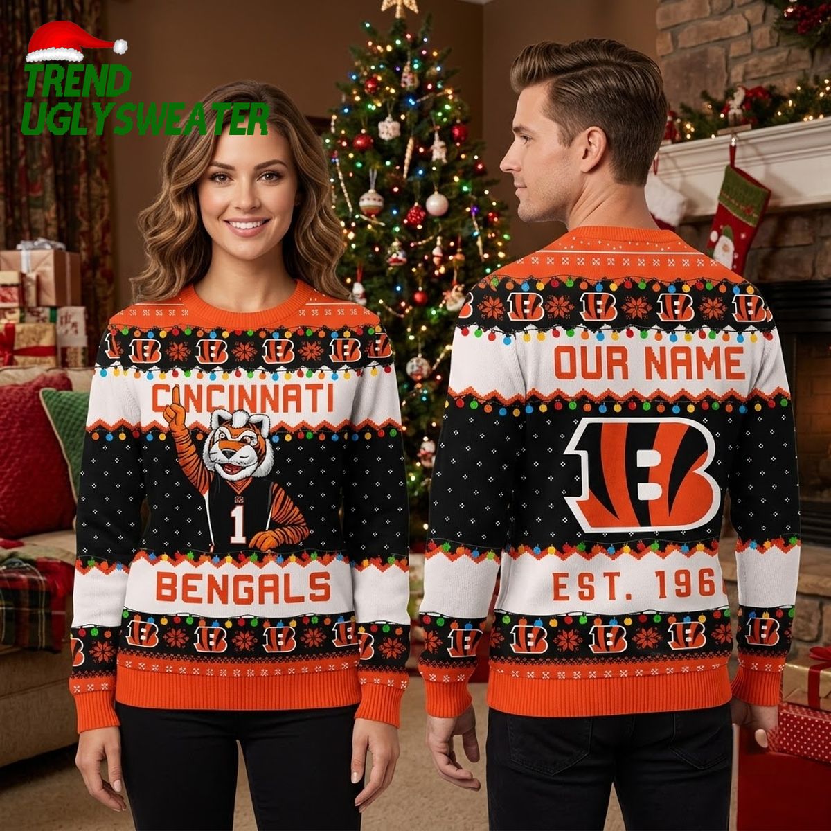 Cincinnati Bengals Who Dey Mascot Ugly Christmas Sweater