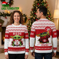 Cincinnati Reds Baby Yoda Holding Baseball Red And White Ugly Christmas Sweater