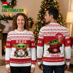 Cincinnati Reds Baby Yoda Holding Baseball Red And White Ugly Christmas Sweater