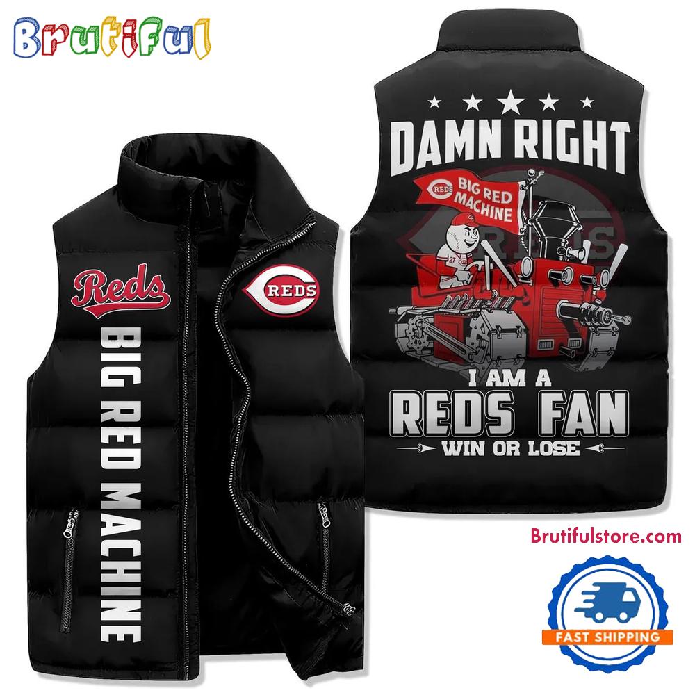 Cincinnati Reds Sporty Mascot Design Sleeveless Puffer Jacket