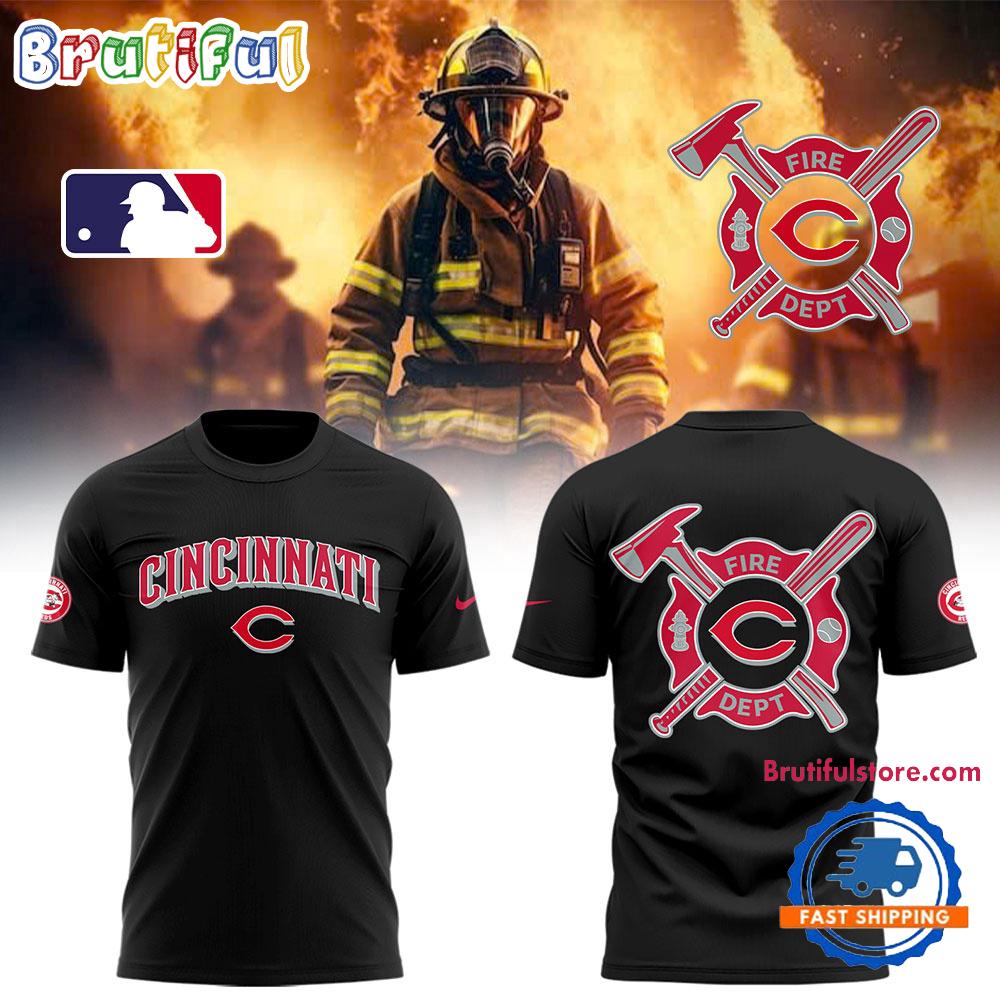 Cincinnati Reds x Firefighter Appreciation Night 2025 Black Hoodie T-Shirt