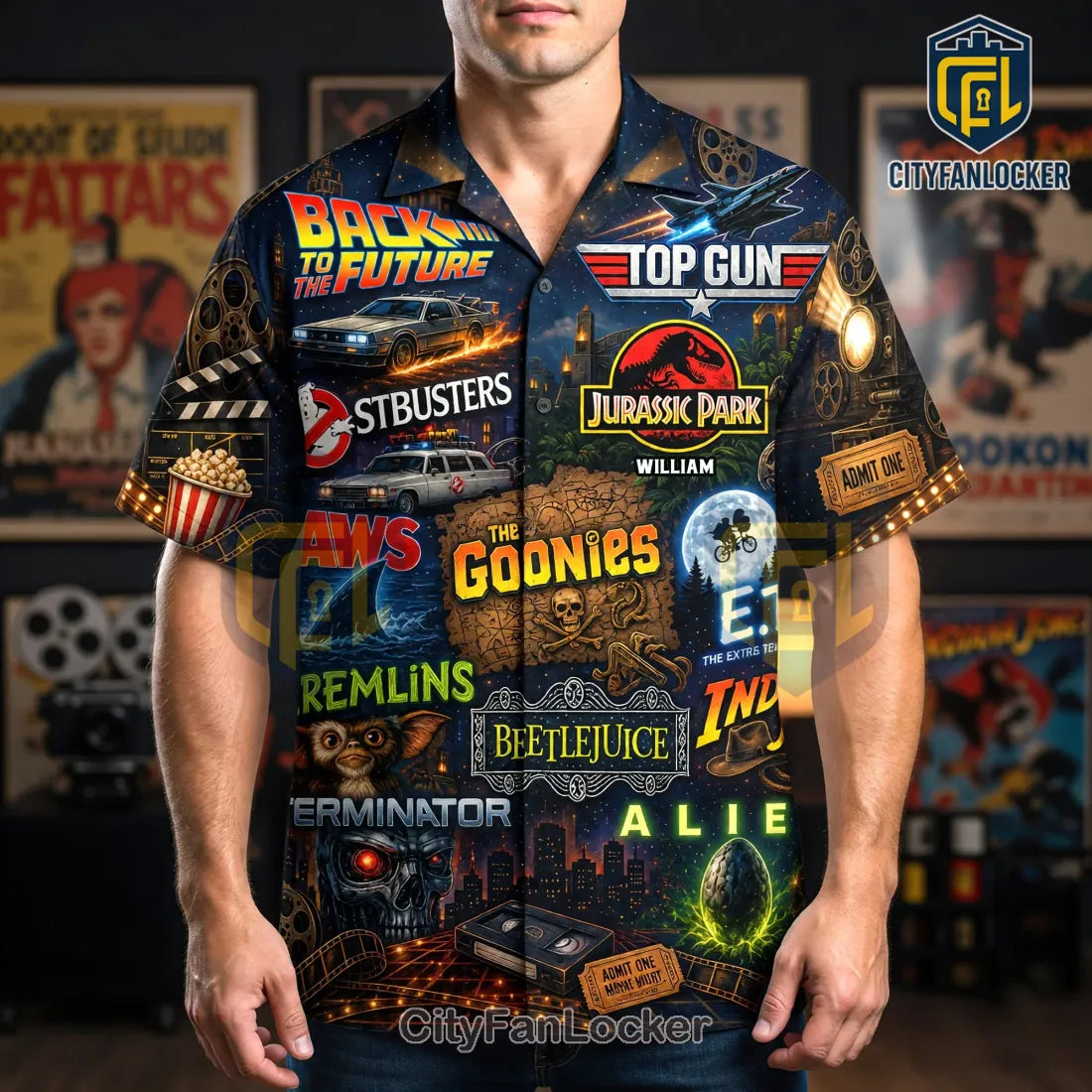 Classic 80s Cinema Collage Pattern Hawaiian Shirt