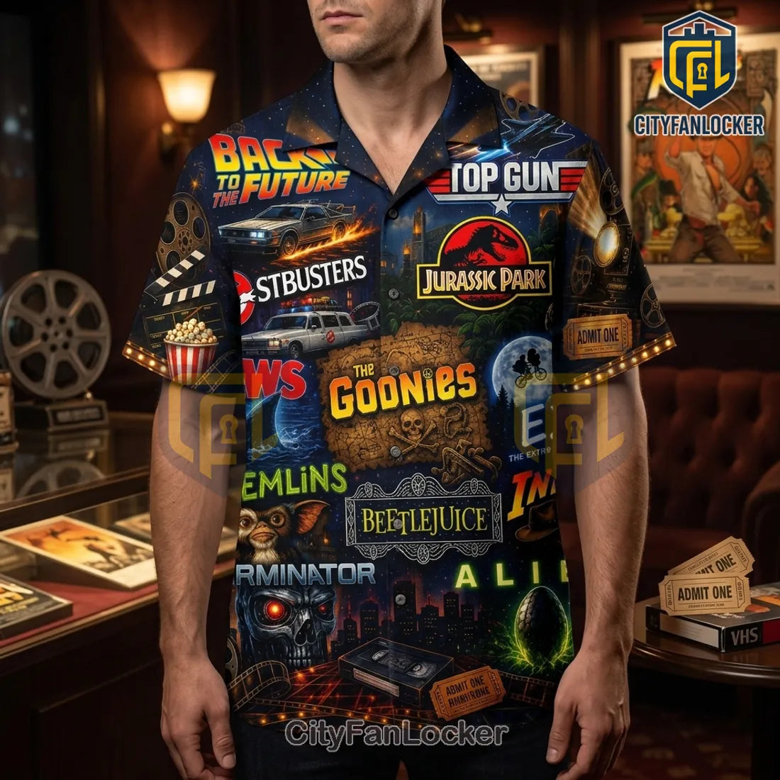 Classic 80s Cinema Collage Pattern Hawaiian Shirt