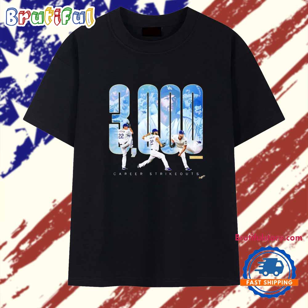 Clayton Kershaw Los Angeles Dodgers 3000 Career Strikeouts T Shirt