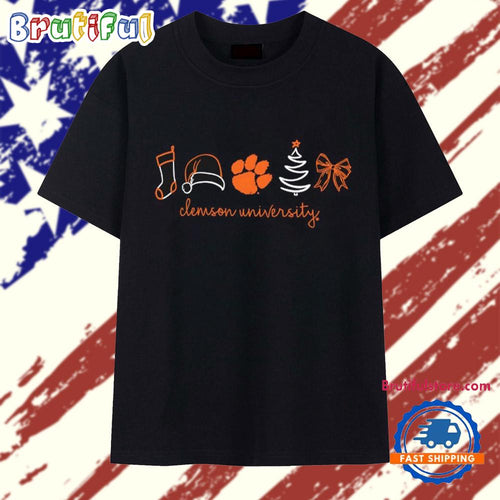 Clemson Tigers Christmas sock hat tree bow elements T Shirt