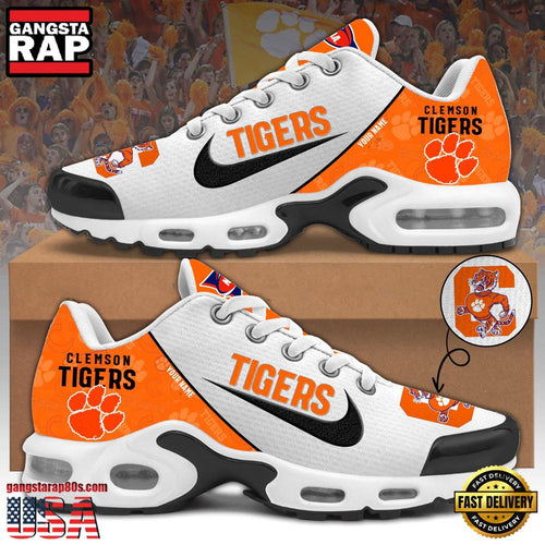 NCAA Custom Name Clemson Tigers Football Mascot Symbol Air Max Plus Shoes Running Sneakers