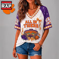 Clemson Tigers NCAA Floral Stadium Bow V Neck 3D T Shirt