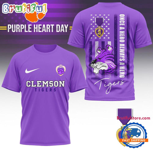 Clemson Tigers NCAA National Purple Heart Day Unisex 3D Shirt