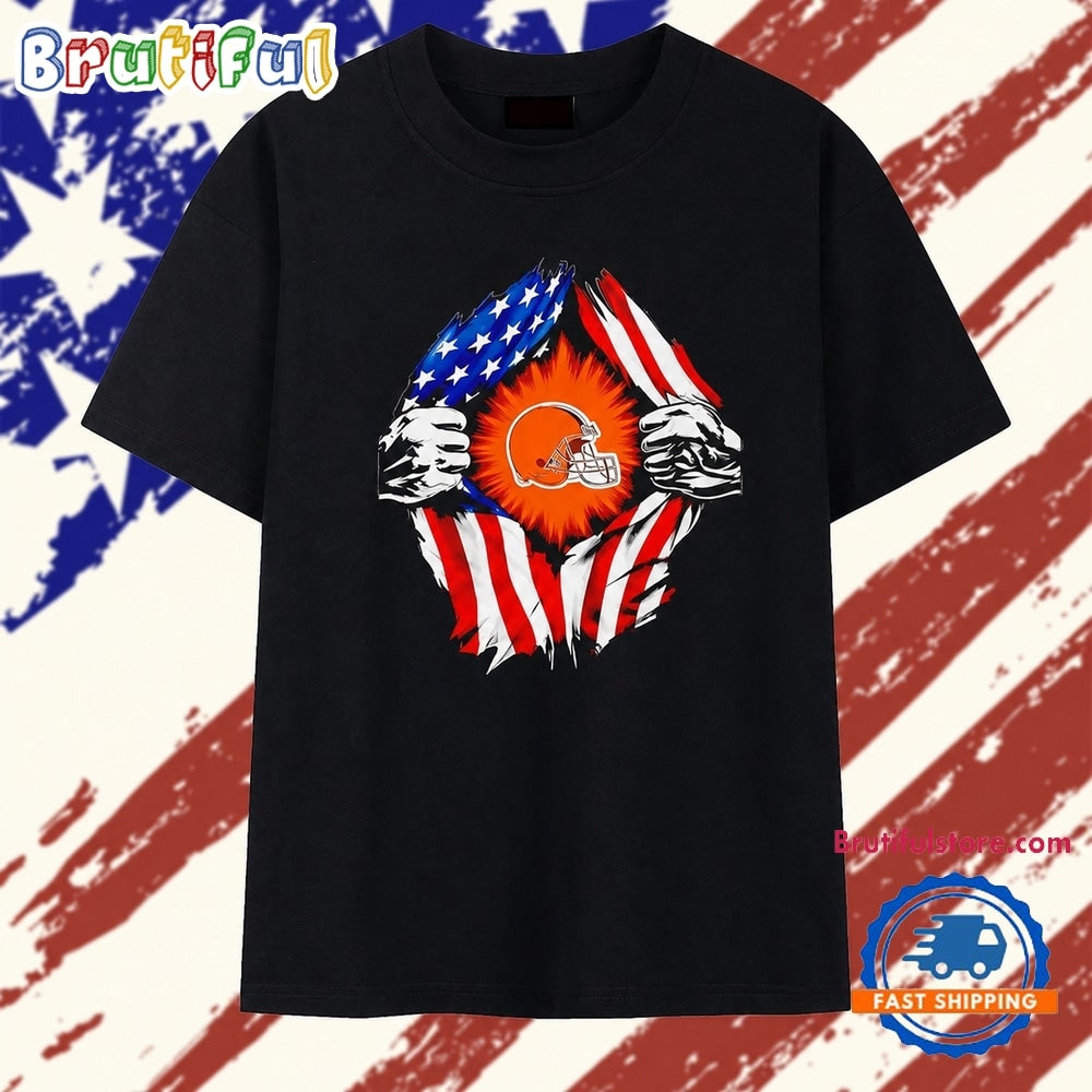 Cleveland Browns American flag ripped chest T Shirt