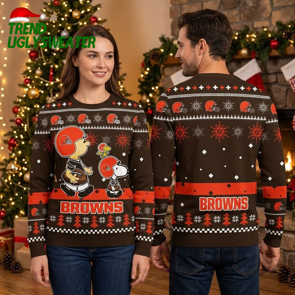 Cleveland Browns Charlie Brown And Snoopy Football Ugly Christmas Sweater
