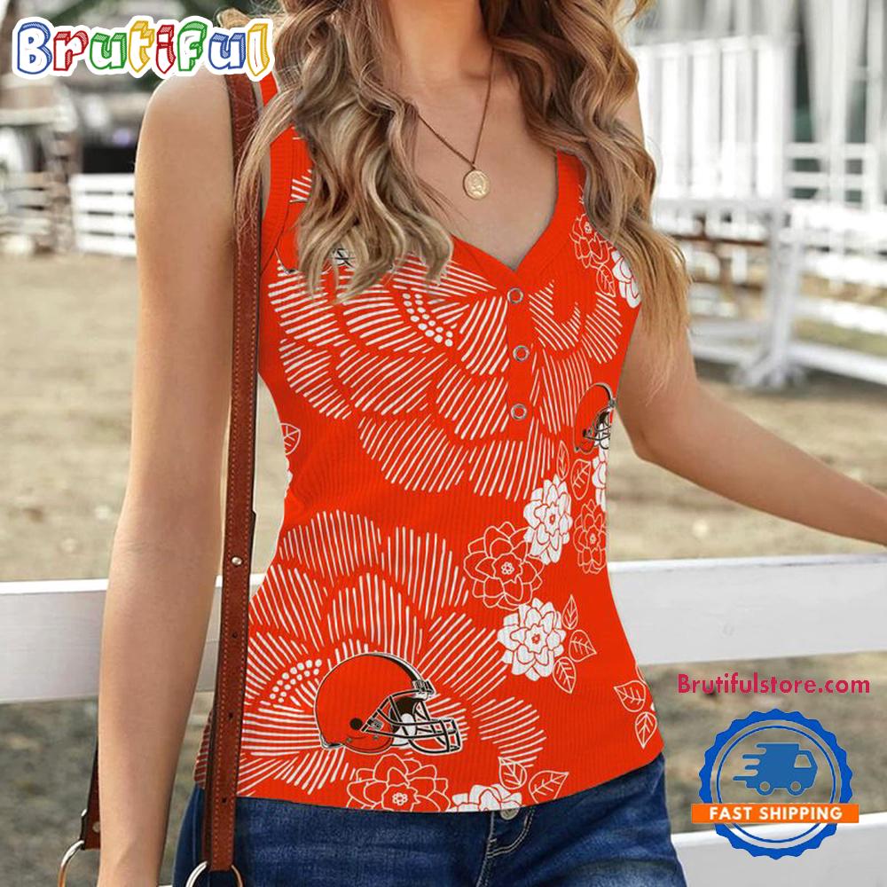 Cleveland Browns Flower Pattern Women’s V-Neck Ribbed Tank Top