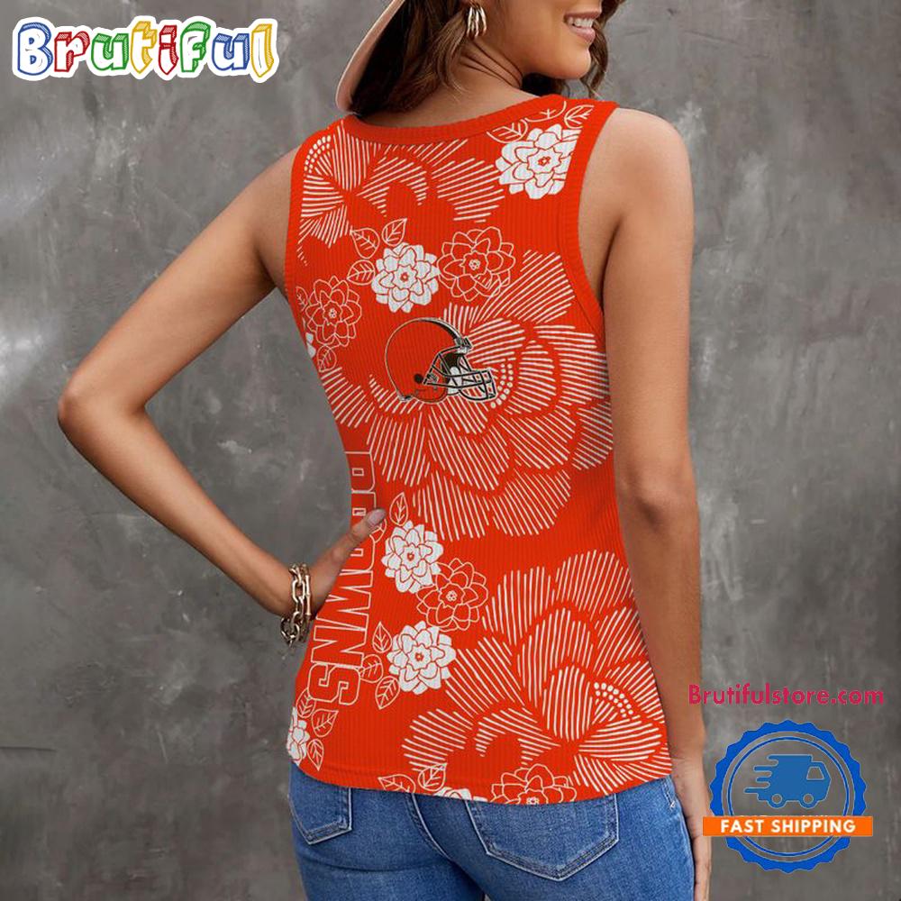 Cleveland Browns Flower Pattern Women’s V-Neck Ribbed Tank Top