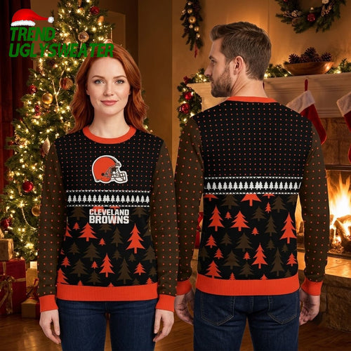Cleveland Browns Football Helmet And Christmas Trees Ugly Christmas Sweater