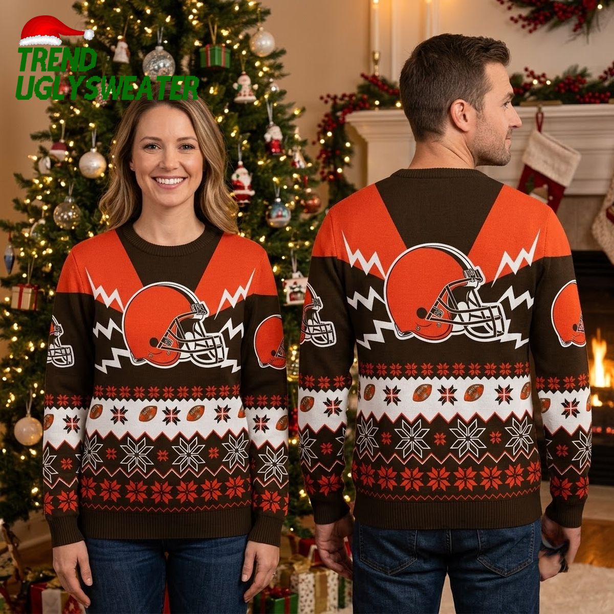 Cleveland Browns Football Helmet And Snowflakes Ugly Christmas Sweater