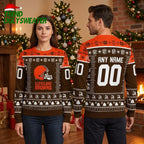 Cleveland Browns Football Helmet Custom Name And Number Ugly Christmas Sweater