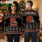 Cleveland Browns Football Helmet Custom Name Snowflake Ugly Christmas Sweater