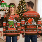 Cleveland Browns Grinch Santa Hat Football Helmet Ugly Christmas Sweater
