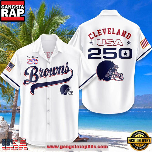 Cleveland Browns USA Flag 250 Years of Freedom Anniversary 1776-2026 Summer Hawaiian Shirt