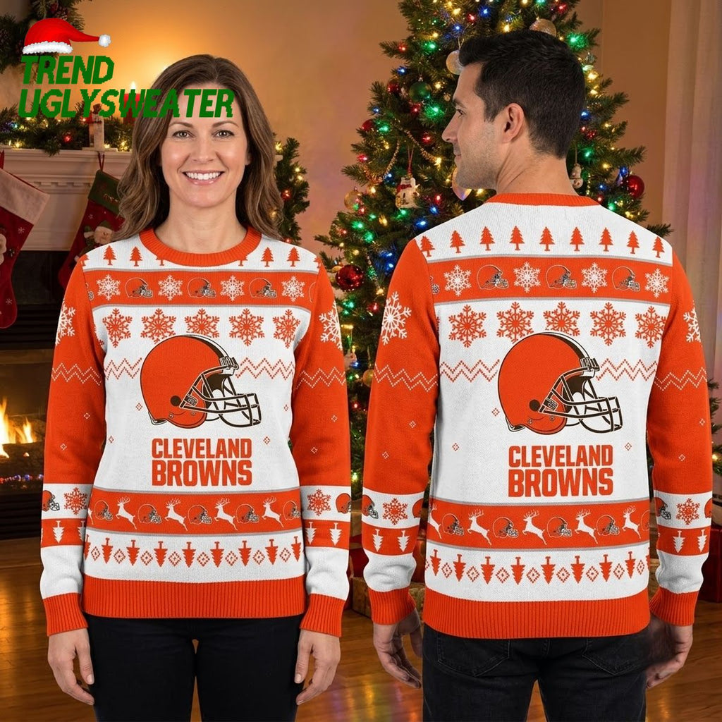 Cleveland Browns Helmet And Snowflake Pattern Ugly Christmas Sweater