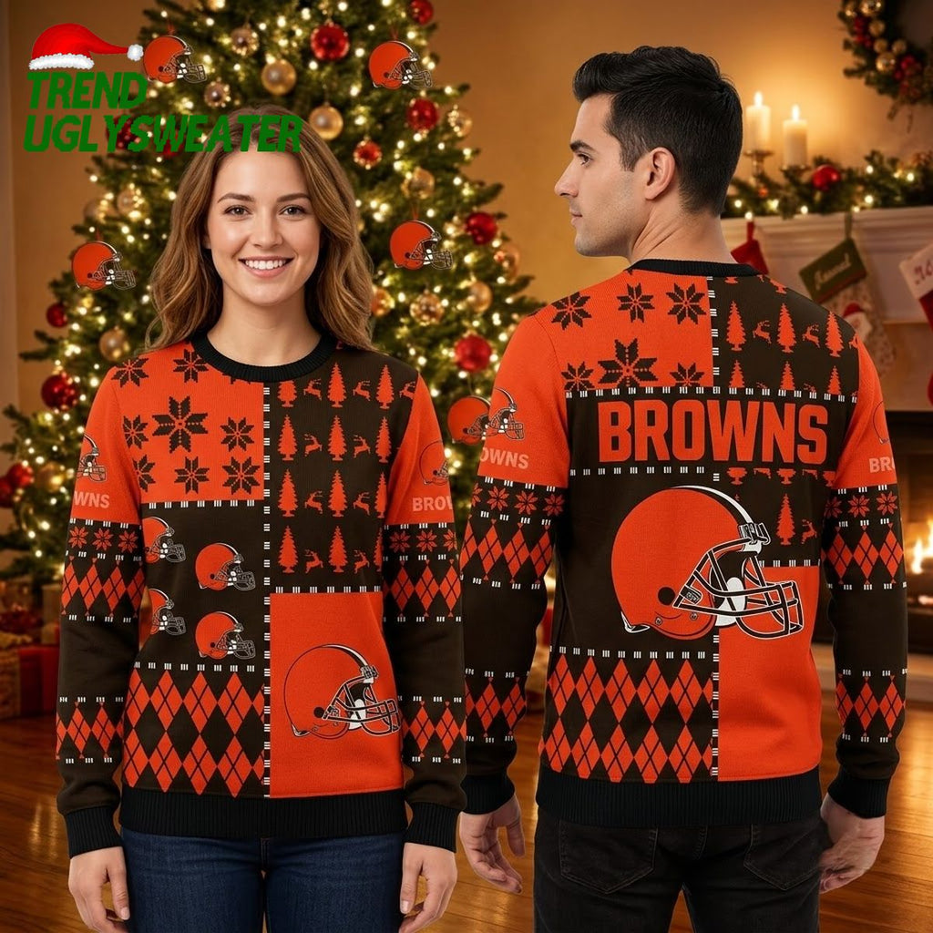 Cleveland Browns Helmet Snowflake Pattern Ugly Christmas Sweater