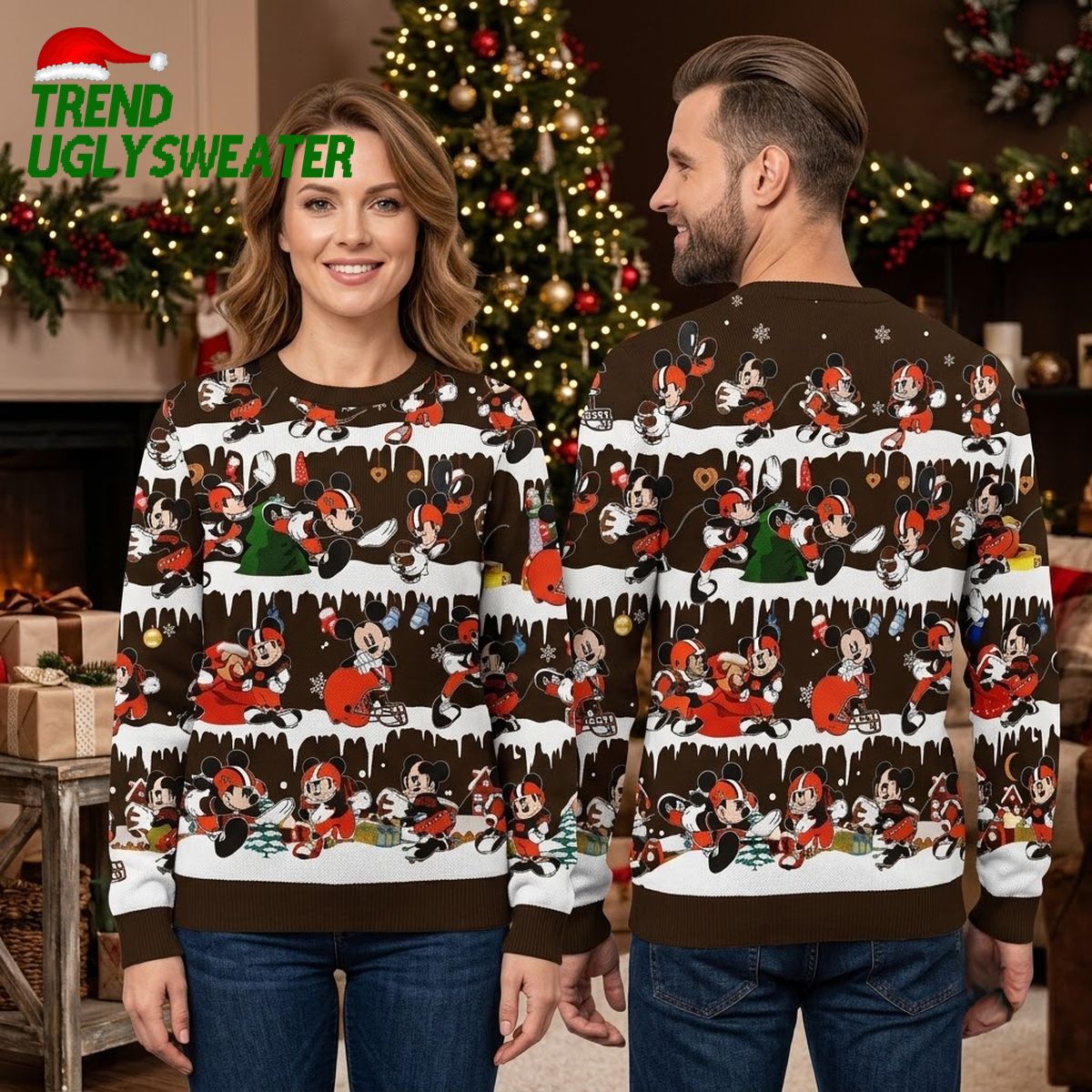 Cleveland Browns Mickey Mouse Football Players Ugly Christmas Sweater