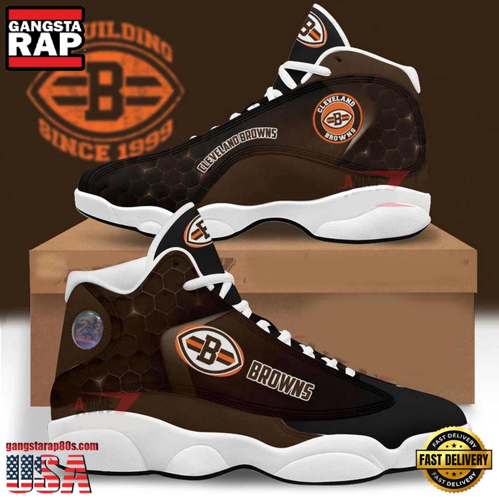NFL Cleveland Browns New Design Air Jordan 13 Running Sneakers Shoes