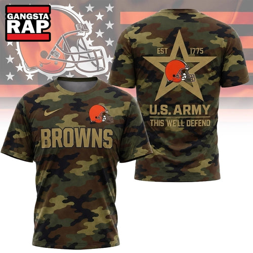 Cleveland Browns NFL Veterans US Army Camo New Design 3D Shirt , Football New Design Shirt