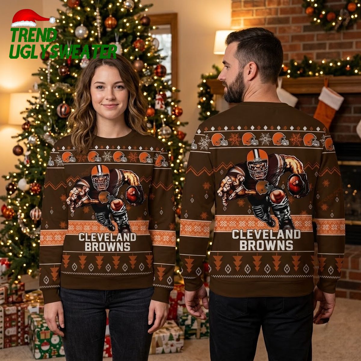Cleveland Browns Rushing Football Player Ugly Christmas Sweater