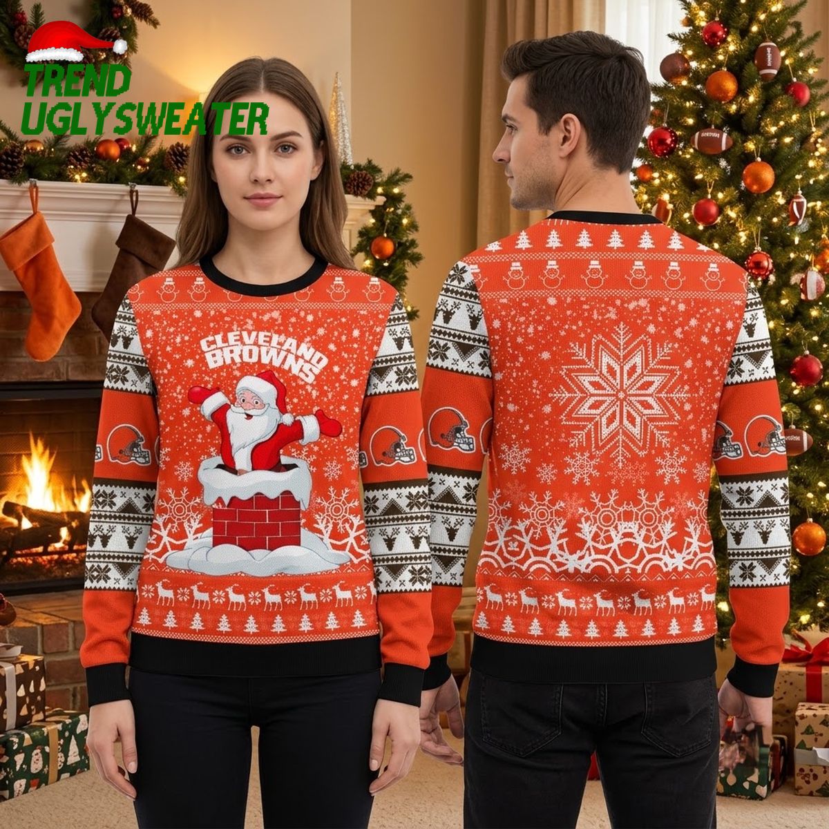 Cleveland Browns Santa Claus Chimney Ugly Christmas Sweater