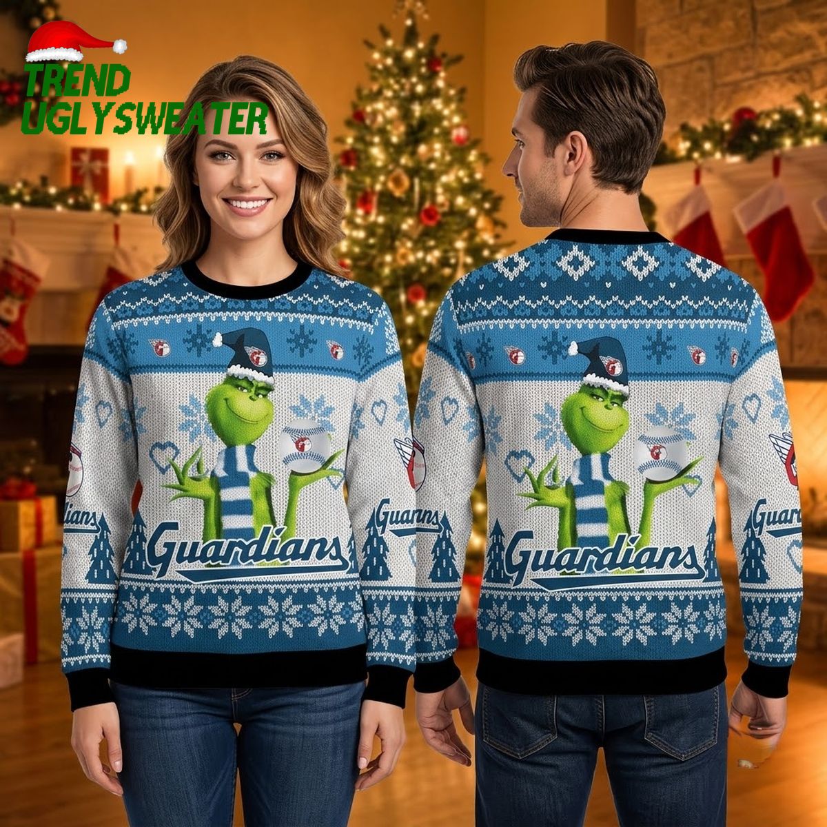 Cleveland Guardians Grinch Snowflake Ugly Christmas Sweater