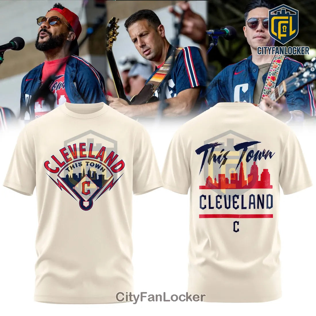 Cleveland Guardians Skyline Cream Pullover Hoodie