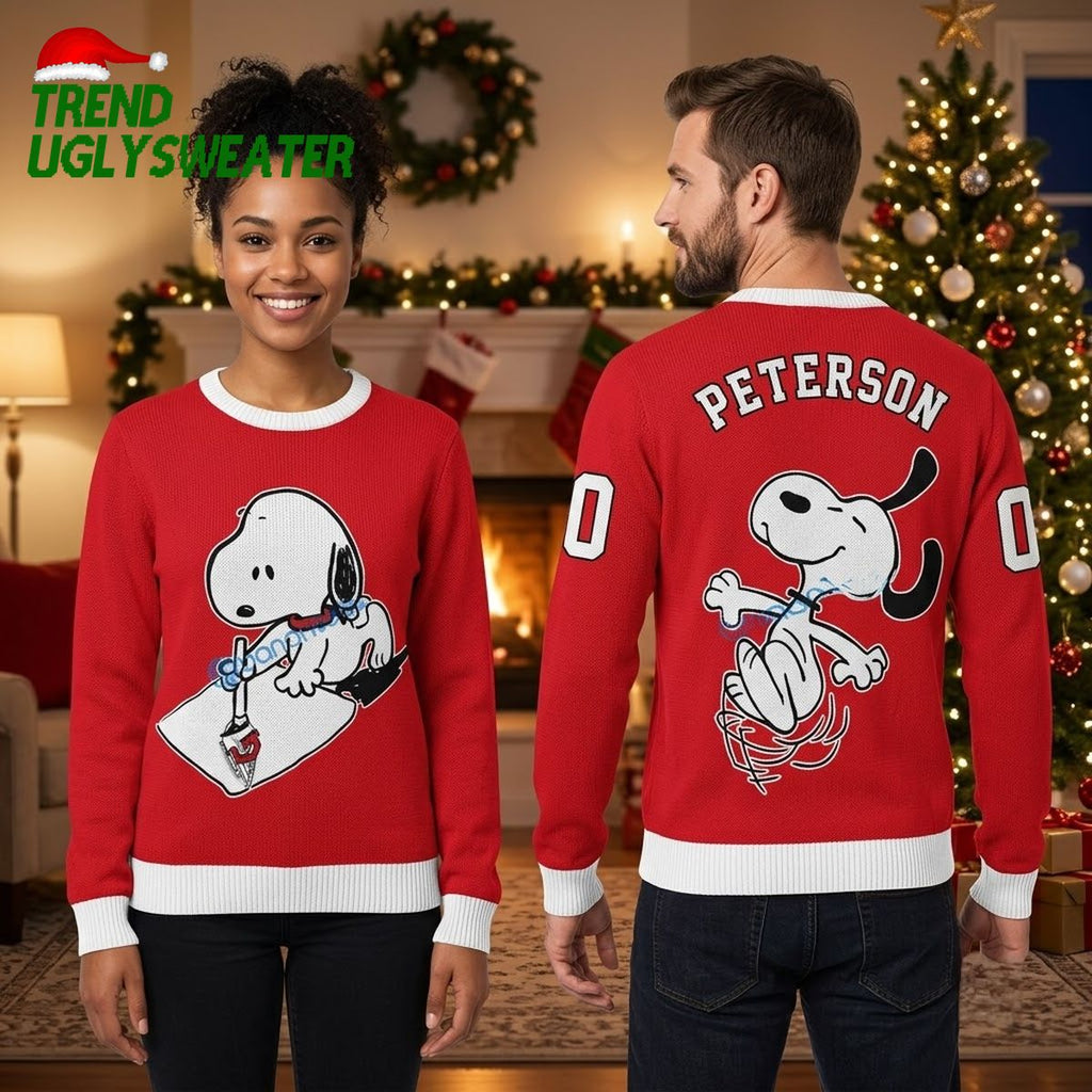 Cleveland Guardians Snoopy Baseball Custom Name And Number Ugly Christmas Sweater