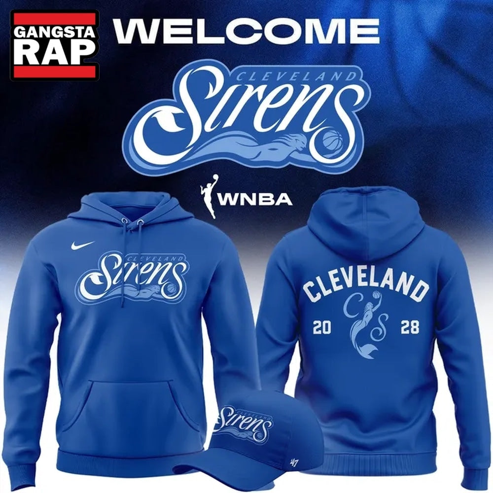 Cleveland Sirens 2028 WNBA Primary Logo Blue Hoodie . Trending 3D Shirt